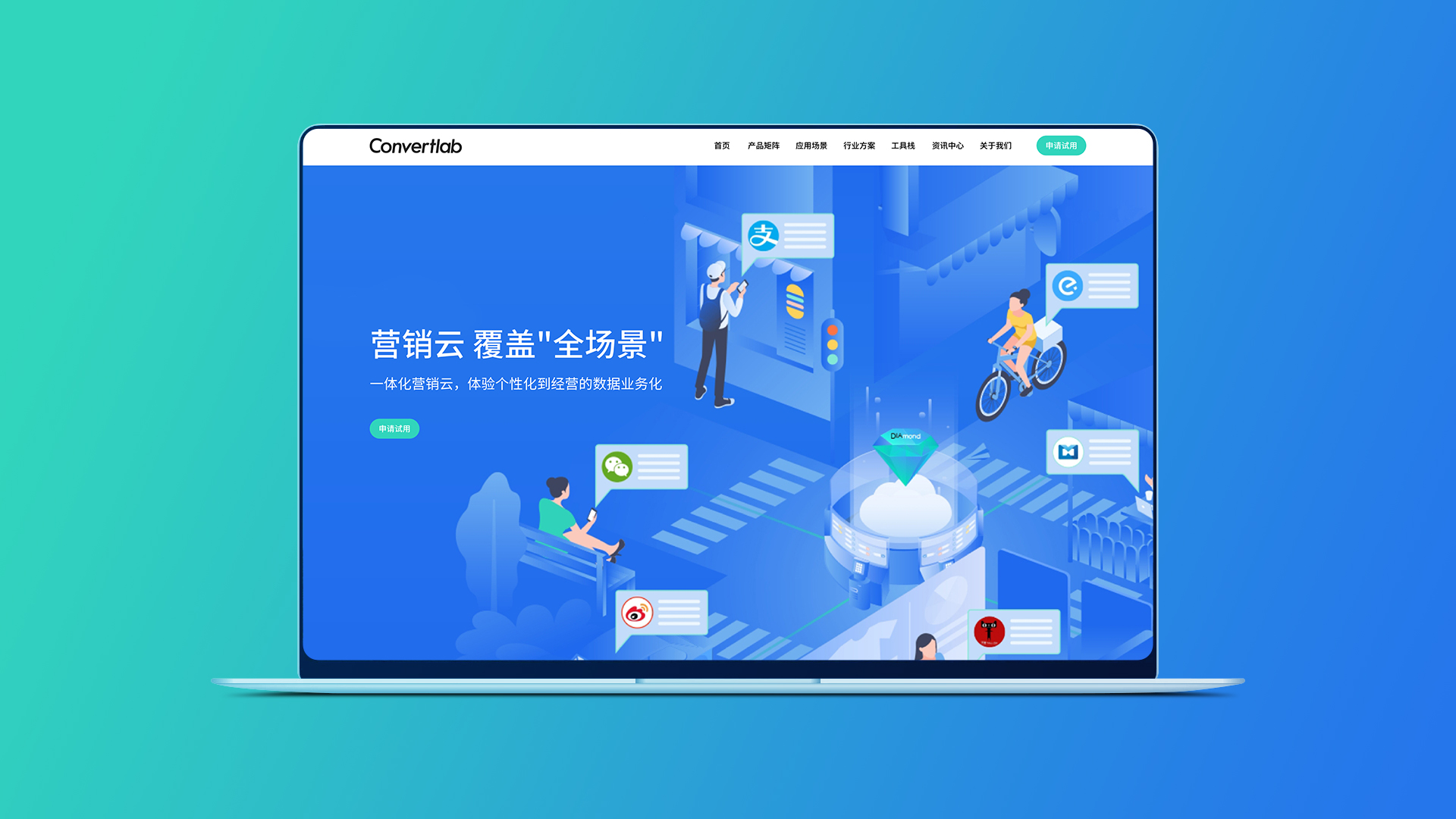Convertlab官网升级首页品牌视觉笔记本电脑预览